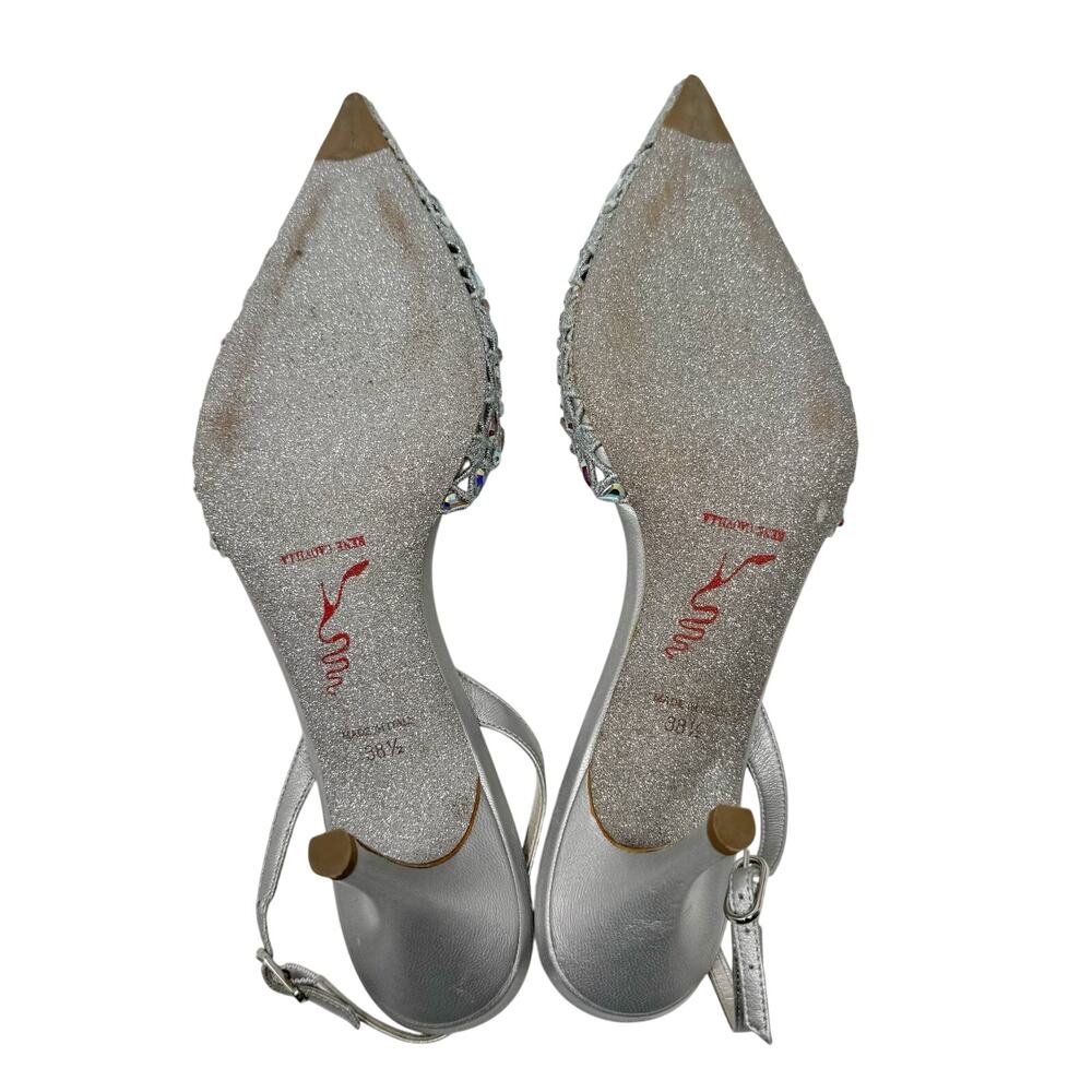Rene Caovilla Crystal Embellished Slingback Pump Mule Heel Silver Grey 38.5 - Picture 10 of 12